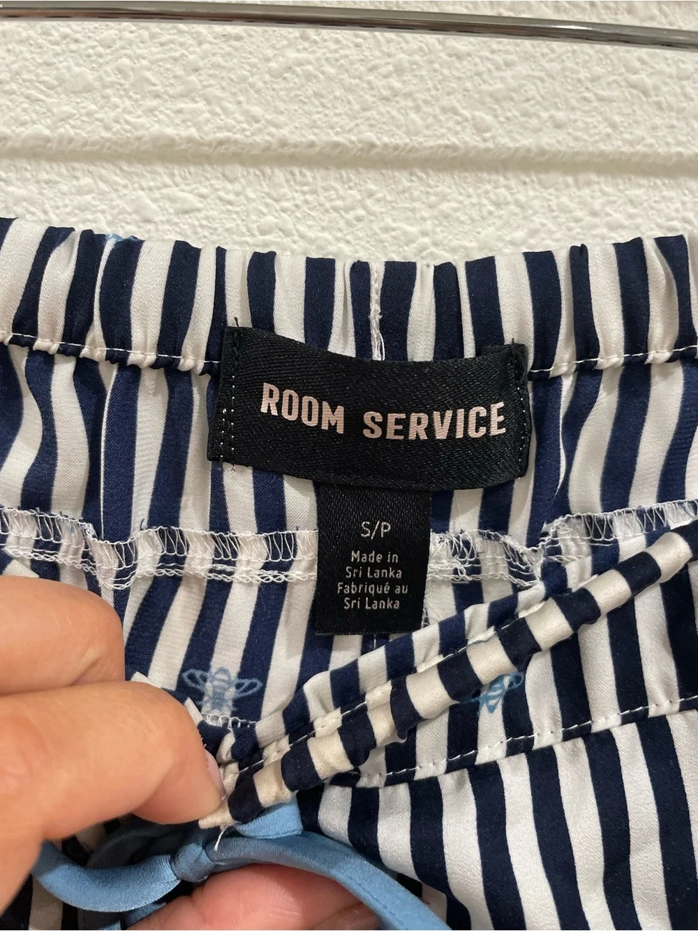 Room Service Matching Pajama Set Blue Pinstripe Bees Size Small